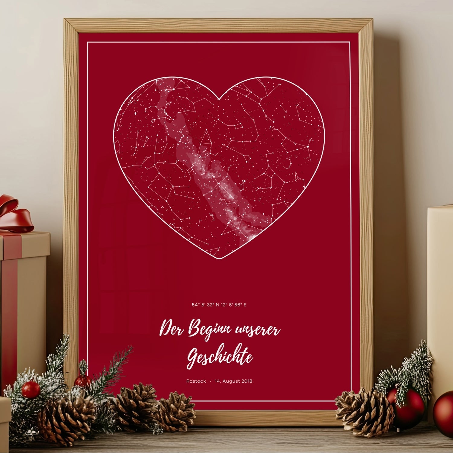 Personalisierte Sternenkarte zu Weihnachten für Männer – individuelles Sternkarten-Poster mit Datum und Namen als besonderes und persönliches Weihnachtsgeschenk für ihn