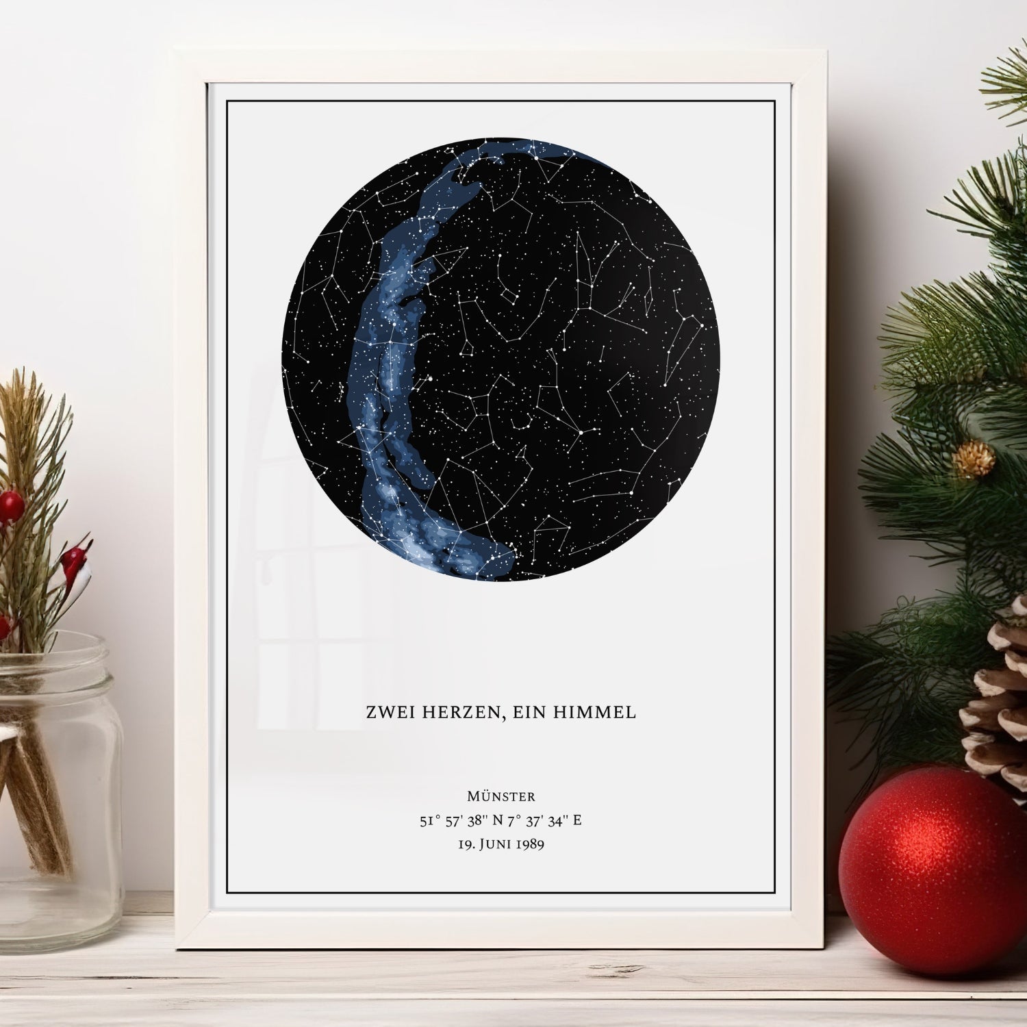 Personalisierte Sternenkarte zu Weihnachten für Eltern – individuelles Sternkarten-Poster mit Datum und Namen als liebevolles Weihnachtsgeschenk für Mama und Papa