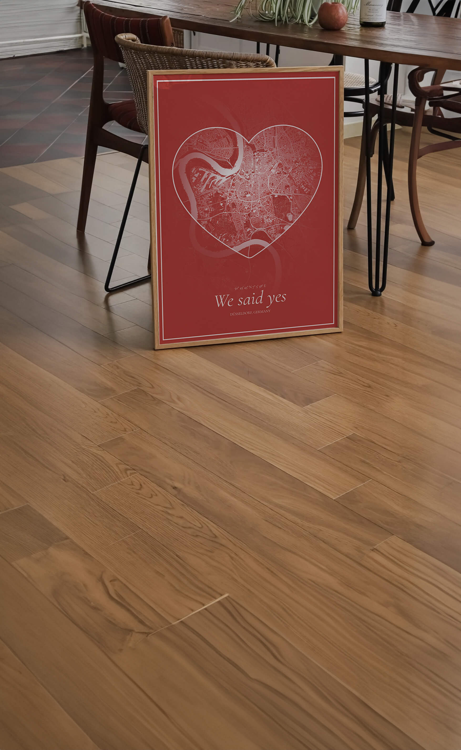 Geschenkidee zur Hochzeit: Stadtkarte mit Herzmarker für den Ort des Ja-Worts